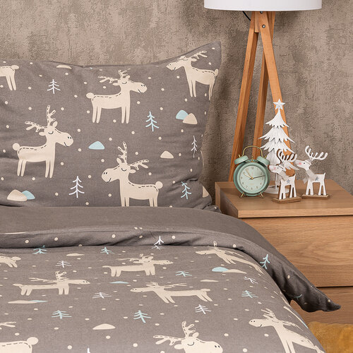 4Home Pościel flanelowa Happy reindeer, 160 x 200 cm, 70 x 80 cm
