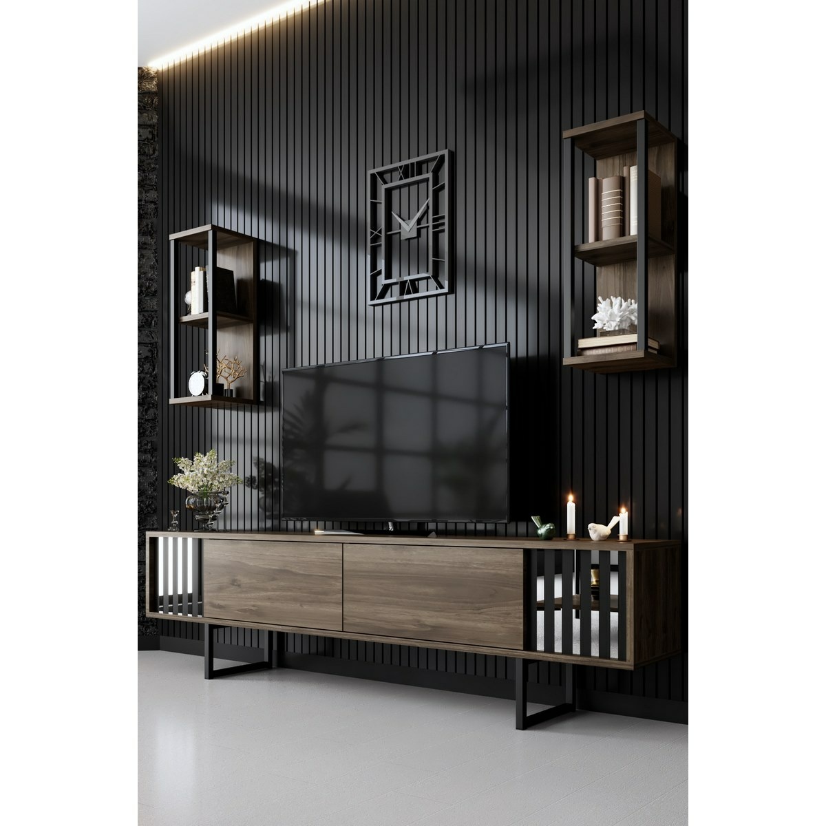 Televízny stolík s policami Chrome Walnut and Black