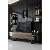 Chrome Walnut and Black TV-állvány polcokkal
