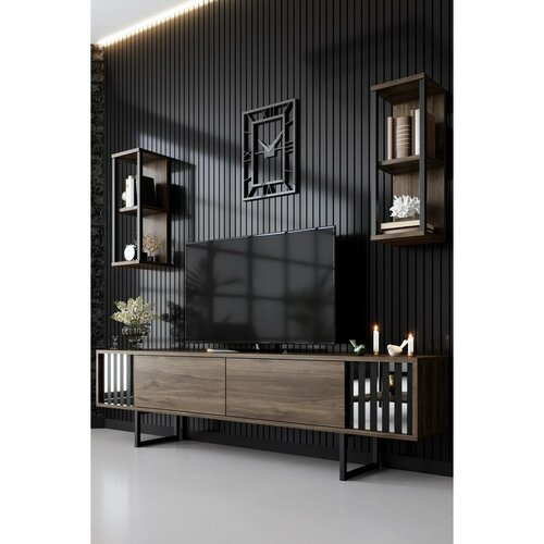 Chrome Walnut and Black TV-állvány polcokkal