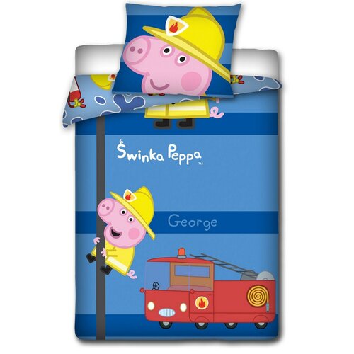 Dětské bavlněné povlečení Peppa Pig - George hasič, 140 x 200 cm, 70 x 80 cm