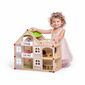 Woody Zweistöckiges Puppenhaus mit Balkon und Zubehör, 55 x 26 x 51,5 cm