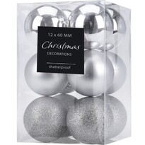 Set ornamente de Crăciun, Agira 12 buc., argintiu,diam. 6 cm