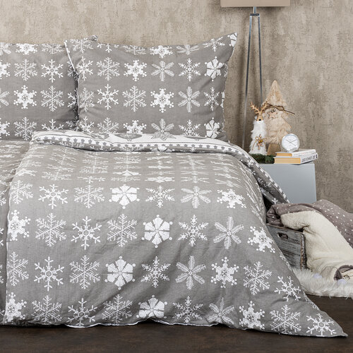 Lenjerie pat bumbac flanel 4Home Christmas Time , gri,  140 x 220 cm, 70 x 90 cm