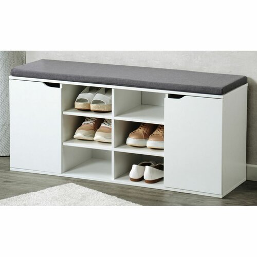 Raft pentru pantofi cu scaun Kesper 15918, alb,103 x 48 x 30,5 cm