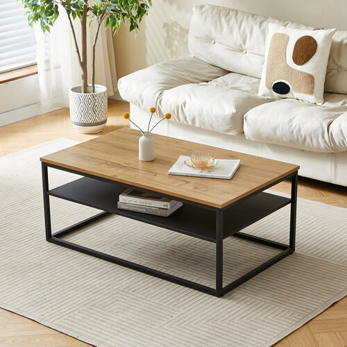 Industrieller Couchtisch mit Ablage, 100 x 60 x 41 cm