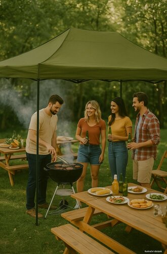 Cort pentru petreceri Cattara 13339 cu construcțiepliabilă, impermeabil, verde, 3 x 6 m