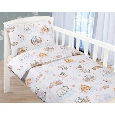 Dziecięca pościel bawełniana do łóżeczka Agáta Zwierzątka na chmurce, 90 x 135 cm, 45 x 60 cm