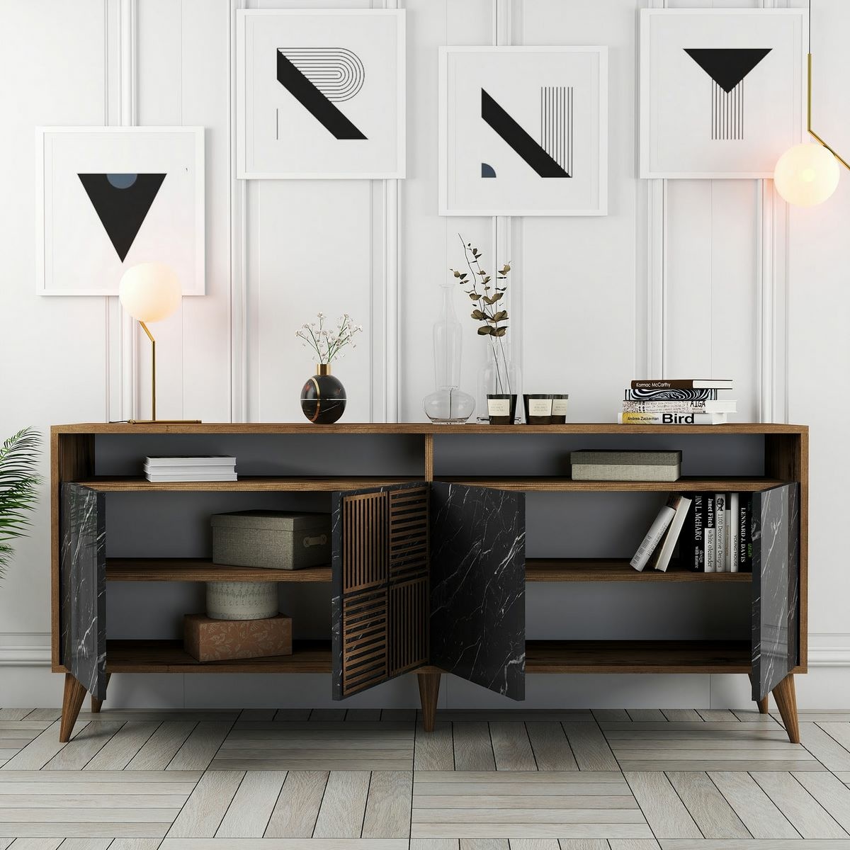 Skrinka Milan 2 Walnut and Black Marble