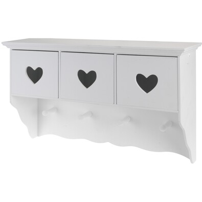 Raft din lemn agăţat cu 4 cârlige, alb