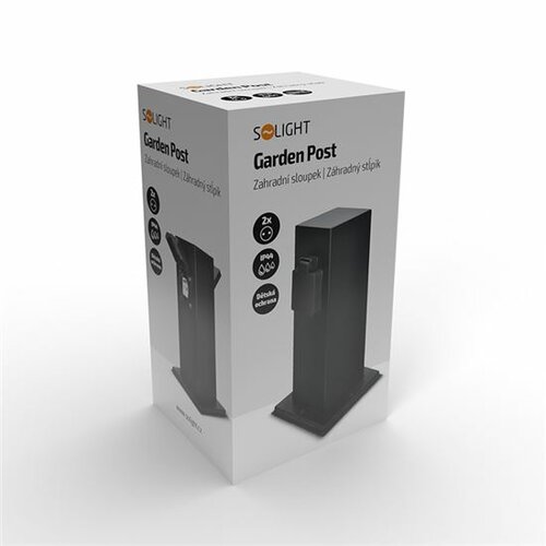 Solight PG11B Záhradný stĺpik IP44, nehrdz. oceľ, 2 zásuvky, hranol, čierna