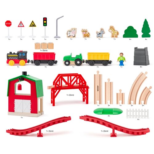 Drevená vlaková súprava – Farma, 60 dielov