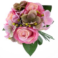 Штучний букет троянд з гортензією, темно-рожевий