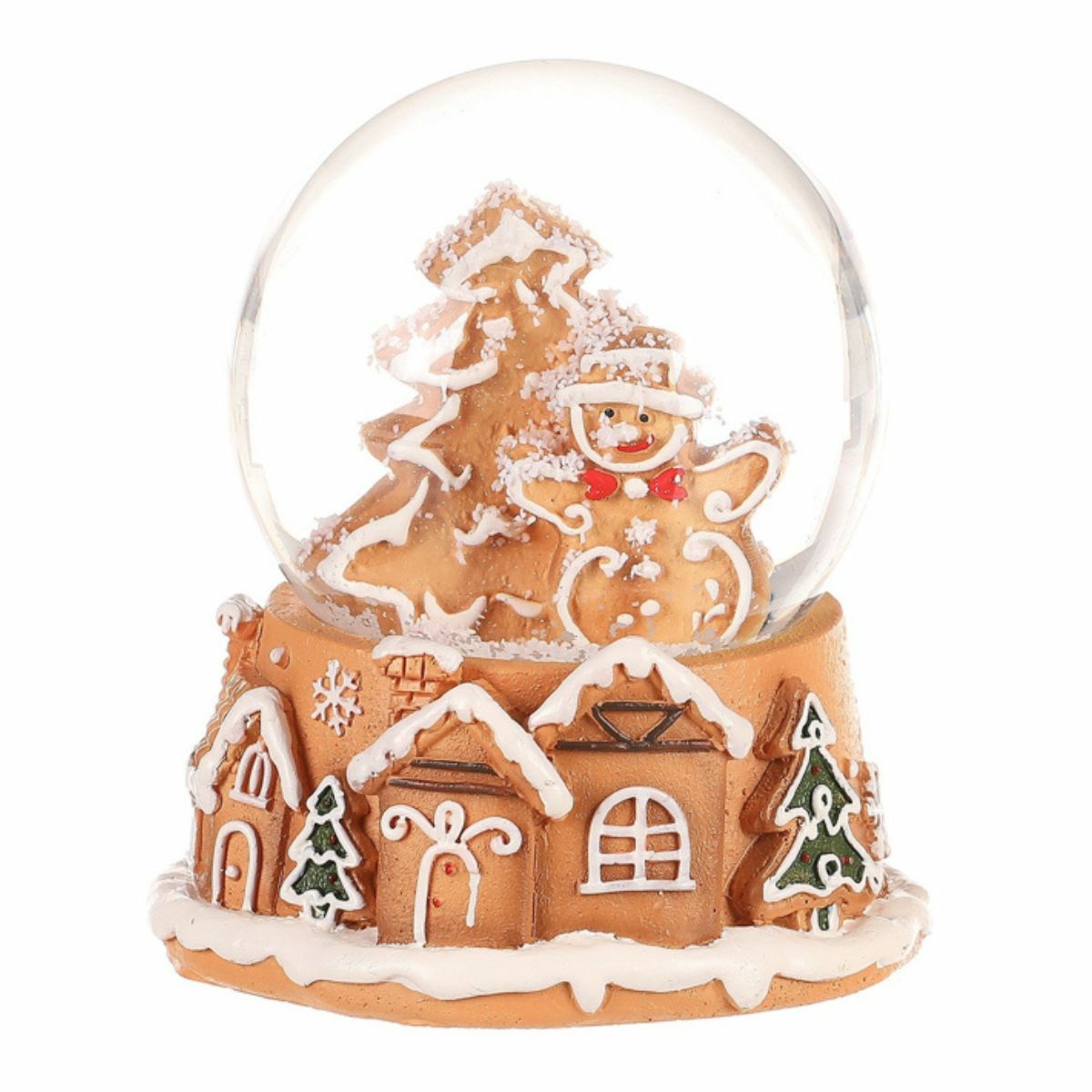 Mézeskalács hóember karácsonyi hógömb, polirezin, 9 cm