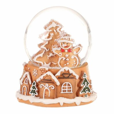 Mézeskalács hóember karácsonyi hógömb, polirezin, 9 cm
