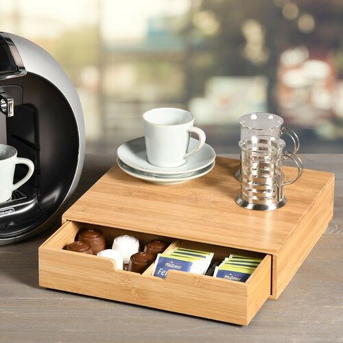 Kesper 58952 Teebeutel- und Kaffeekapsel-Orga nizer Bambus, 34 x 31 x 8 cm