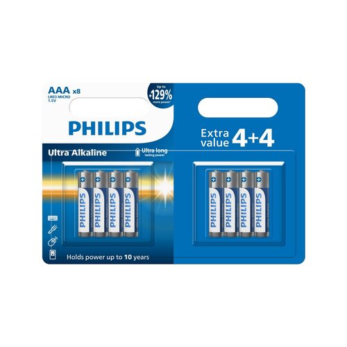 Philips AAA 1,5 V Ultra Alkaline elem, 8 db
