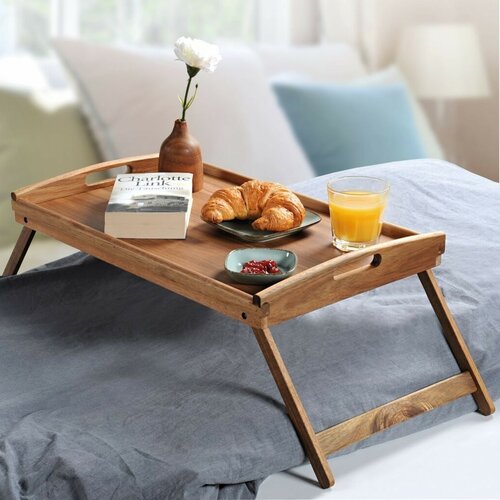 Kesper 28020 Taca do serwowania ze składanymi nóżkami akacja, 55 x 35 cm