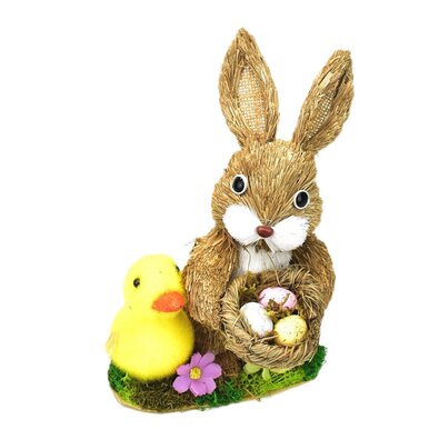 Osterhase mit gelbem Küken und Eiern Natur, 23cm
