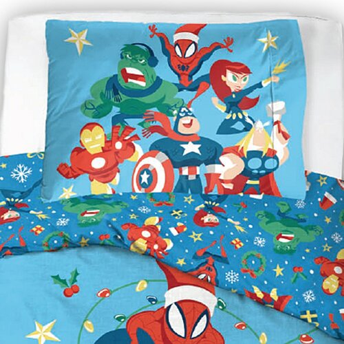 Carbotex Kinderbettwäsche aus Baumwolle Avengers Weihnachtsfahrt, 140 x 200 cm, 70 x 90 cm