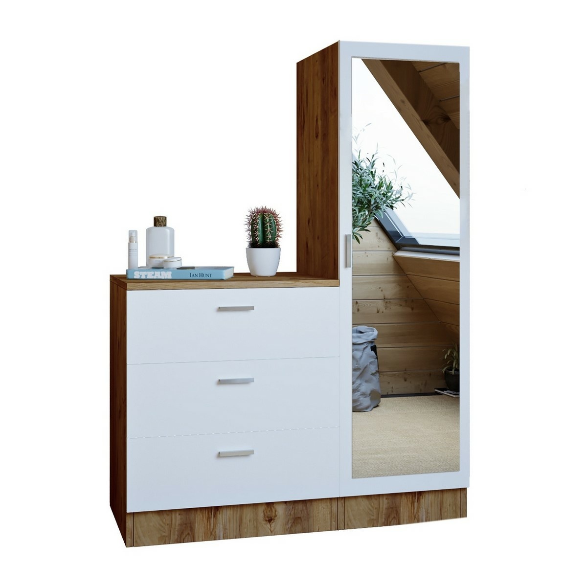 Komoda so zrkadlom Coco White a Atlantic Pine
