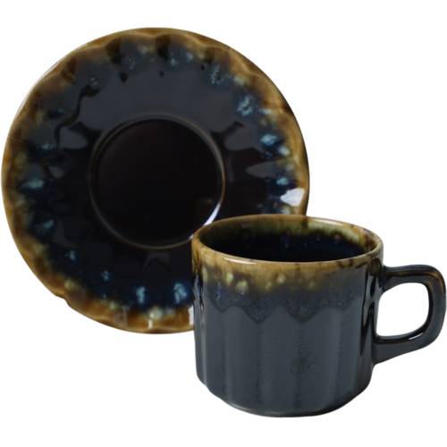 Zestaw 6 filiżanek ceramicznych ze spodkami Elementa 185 ml, ciemnoniebieski