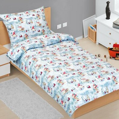 Bellatex Świąteczna pościel bawełniana Krasnal na łyżwach, 140 x 200 cm, 70 x 90 cm