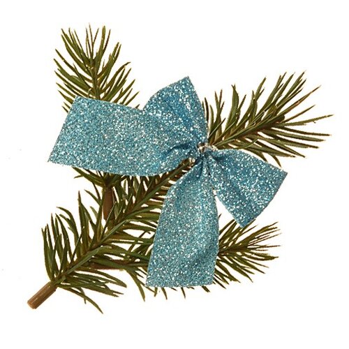 Різдвяна прикраса Бантик глітер 12 шт., синій, 5,5 см
