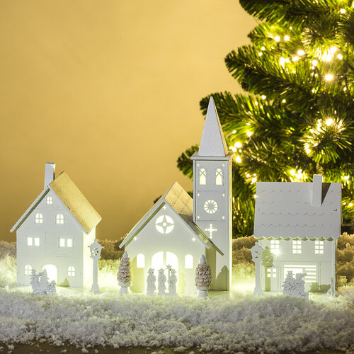 Karácsonyi falucska dekoráció, fehér