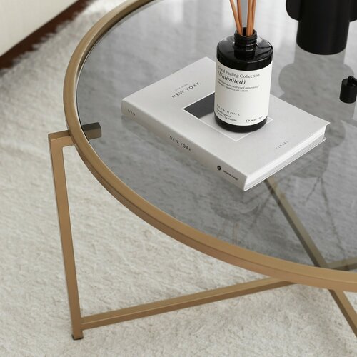 Măsuță de cafea Sun Gold cu sticlă fumurie