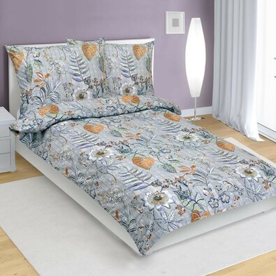 Bellatex Baumwollbettwäsche Blätter lila, 140 x 220 cm, 70 x 90 cm