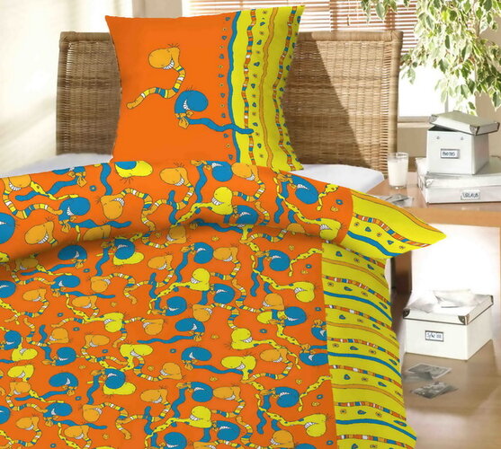 Detské bavlnené obliečky Dážďovky oranžová 140x200