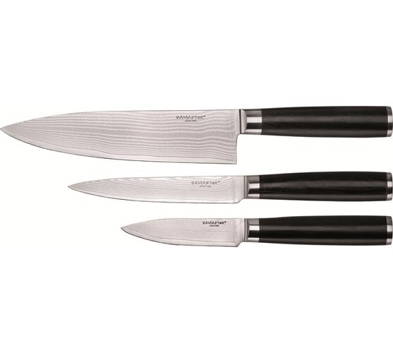 Sada nožů z japonské oceli, 3 ks, Damaster, černá
