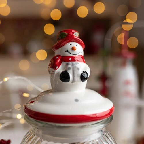 Altom Pojemnik szklany z pokrywką ceramiczną  Snowman 900 ml