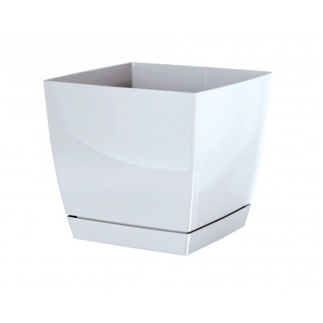 Prosperplast Obal na květináč Coubi Square s miskou bílá, 18 cm, 18 cm