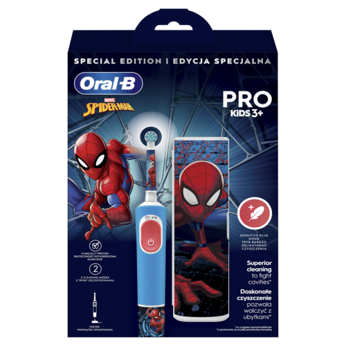 Periuță de dinți electrică Oral-B Vitality Pro Kids Spiderman, cu husă de voiaj