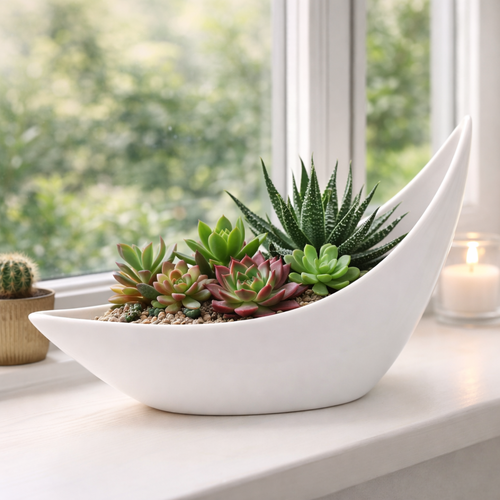 Keramický obal na kvetináč biela, 29 x 17 x 8 cm