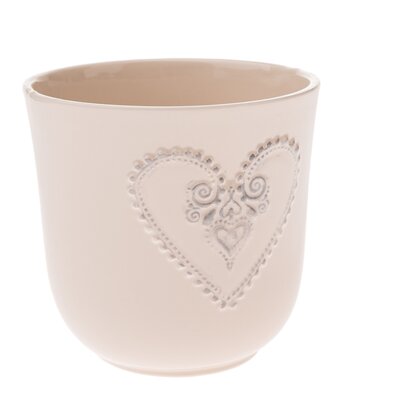 Keramischer Übertopf Heart Beige, 10 x 10 cm