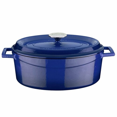 LAVA Metall Gusseisen ovaler Topf Blau, 7 l, Durchmesser 31 cm