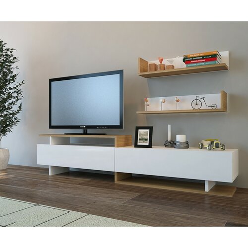 Stolik pod telewizor z półkami Ayaz White and Teak