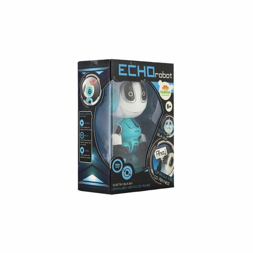 Teddies Robot ECHO opakující věty, 12 cm, kov, se zvukem a světlem