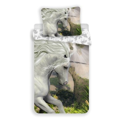 Pościel bawełniana Unicorn white, 140 x 200 cm, 70 x 90 cm
