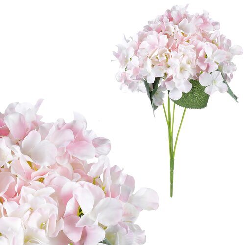Hortenziabokor, 5 virág, 25 x 38 x 25 cm,, rózsaszín és fehér