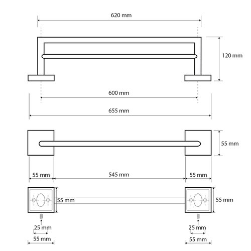 SAPHO XQ404 X-Square držiak uterákov dvojitý 65 cm, strieborná