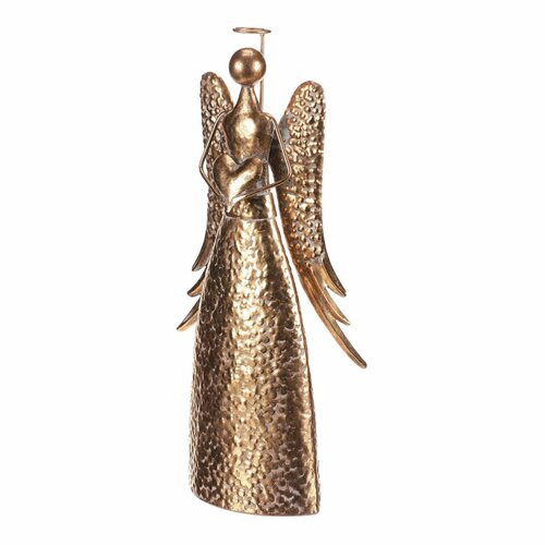 Świąteczna metalowa dekoracja Anioł 42 cm z sercem, złoty