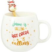 Świąteczny kubek porcelanowy z łyżeczką Renifer, 550 ml