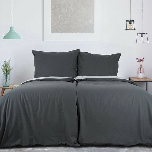 B.E.S. Petrovice Baumwollbettwäsche Double Face anthrazit/grau, 220 x 200 cm, 2 Stück 70 x 90 cm