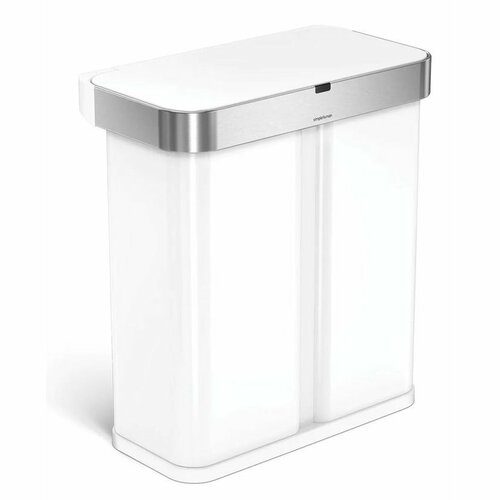 Simplehuman Obdĺžnikový bezdotykový kôš s hlasovým a pohybovým ovládaním 34 + 24 l, biela