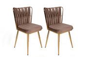 Set de scaune de sufragerie Kusakli Light Brownand Gold, 4 buc.
