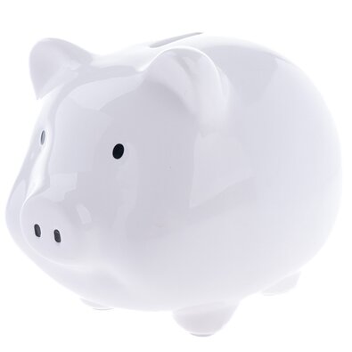 Pușculiță de bani din ceramică Porcușor alb, 15 x12 x 12 cm